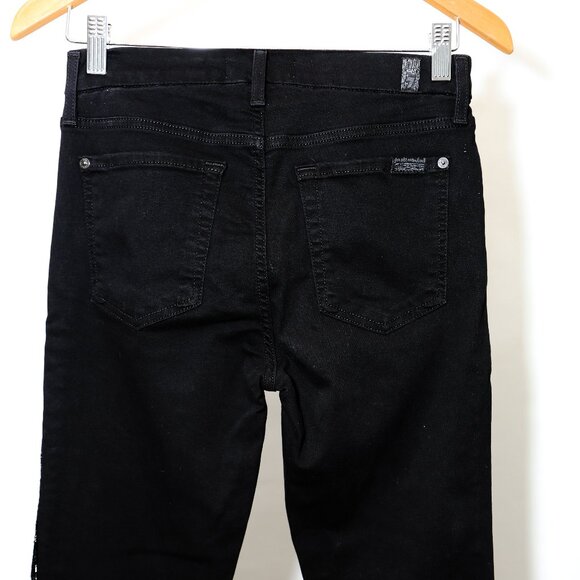 7 for all humankind black ankle skinny jeans with beaded fringe down the leg - Picture 7 of 16